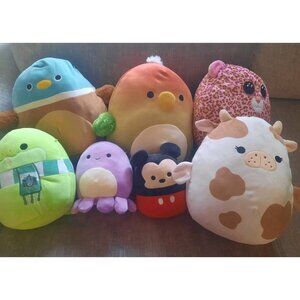7 Lot Squishmallows 14" Mopey the Sea Cow Elliene The Parrot +5 Squishmallow 8"